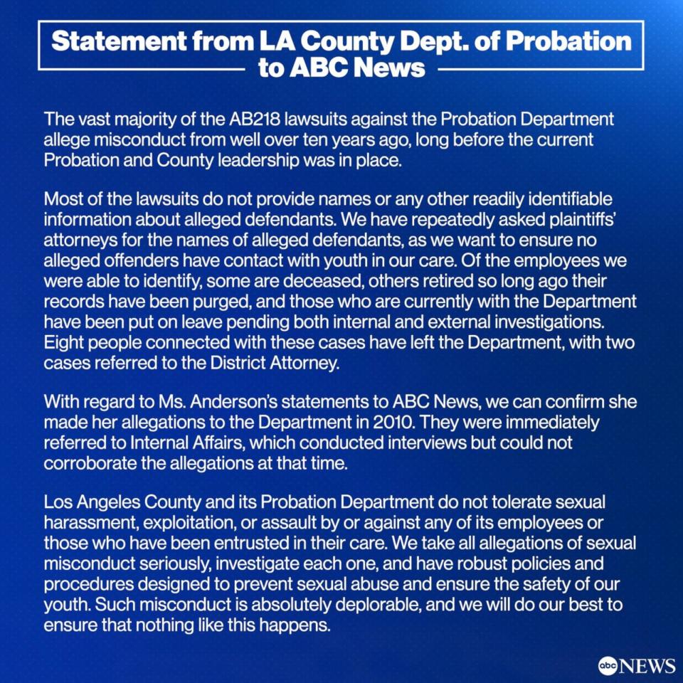 PHOTO: Statement from LA County Dept. of Probation to ABC News (ABC News)