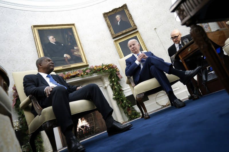 U.S. President Joe Biden meets with Angola's President Joao Manuel Goncalves Lourenco in the Oval Office on Nov. 30, 2023. Agriculture Department officials and private business representatives are on an agri-business trade mission to Angola this week. Photo by Yuri Gripas/UPI