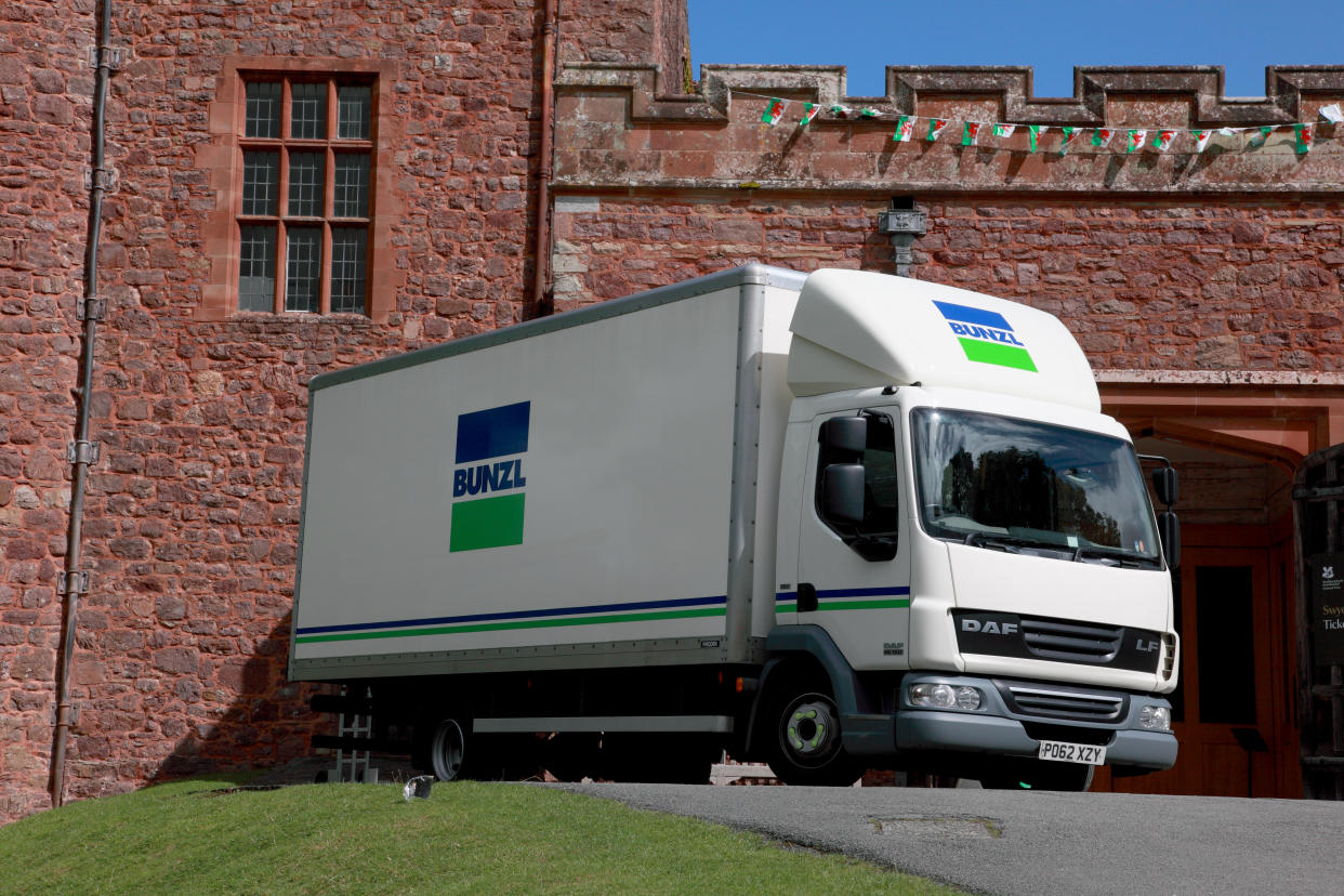 A Bunzl lorry delivering supplies to Powis Castle near Welshpool, Wales