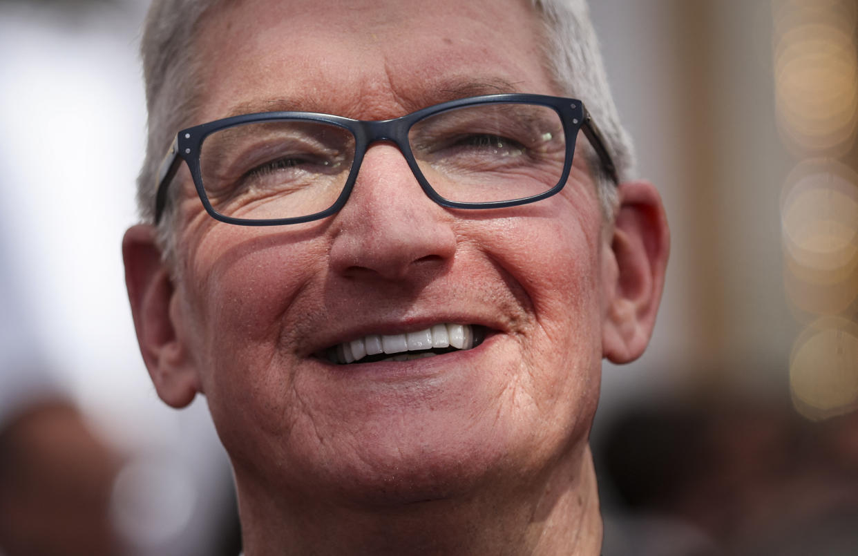 Apple CEO Tim Cook poses on the red carpet during the Oscars arrivals at the 94th Academy Awards in Hollywood, Los Angeles, California, U.S., March 27, 2022. REUTERS/Mike Blake