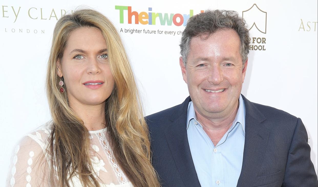 LOS ANGELES, CA - JUNE 02: Journalist Piers Morgan (R) and wife, Celia Walden, attend the British Consul General hosted Theirworld collaboration with Astley Clarke summer reception at The British Residence on June 2, 2015 in Los Angeles, California. (Photo by Imeh Akpanudosen/Getty Images)