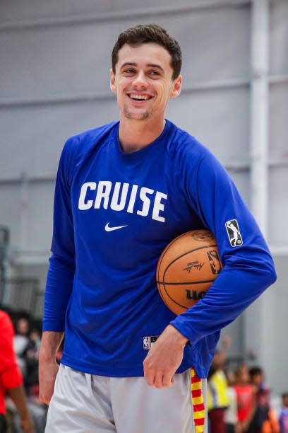 Sam Peek of the Motor City Cruise looks on before the game against the Westchester Knicks on March 3, 2024 in Detroit, Michigan at Wayne State Fieldhouse.