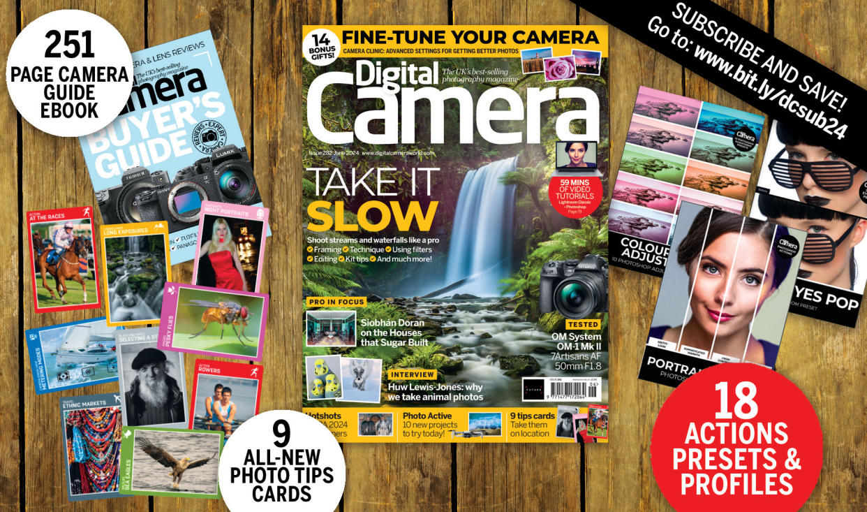  Photo montage of the 14 bonus gifts included in the June 2024 issue of Digital Camera magazine. 
