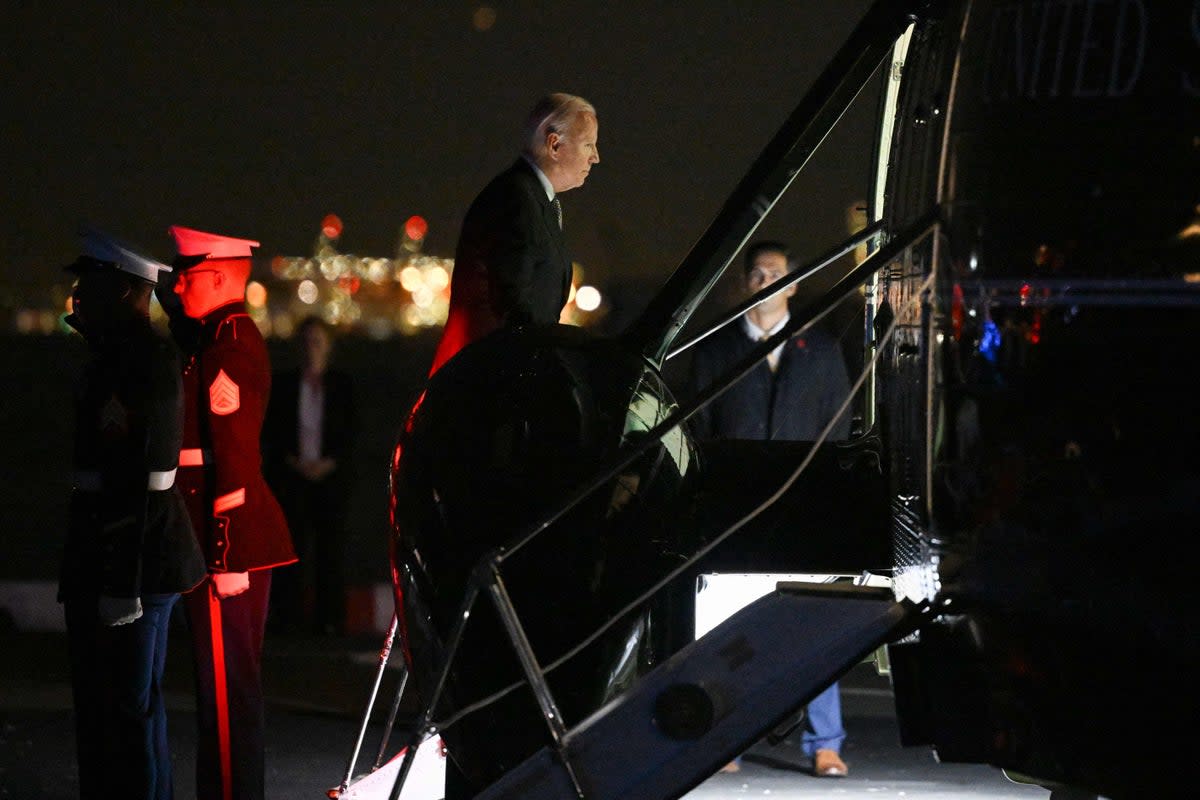 US President Joe Biden boards Marine One before departing from the Wall Street landing zone in New York on October 6, 2022 (AFP via Getty Images)