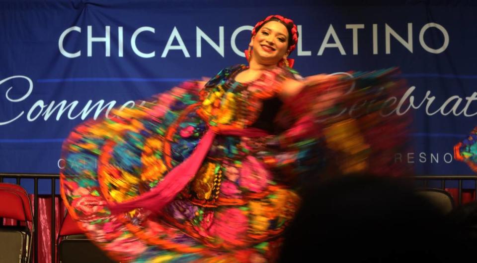 The Fresno State Danzantes de Aztlán performed a Mexican folkloric dance during the 48th Fresno State Chicano/Latino Commencement Celebration on May 18, 2024.