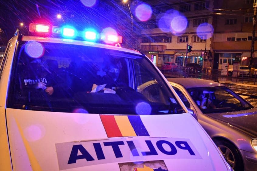 Romanian police patrol the streets of Bucharest