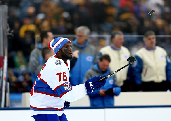 FOXBORO, MA - JANUARY 01: P.K. Subban #76 of the Montreal Canadiens warms up prior to the 2016 Bridgestone NHL Winter Classic against the Boston Bruins at Gillette Stadium on January 1, 2016 in Foxboro, Massachusetts. (Photo by Maddie Meyer/Getty Images)
