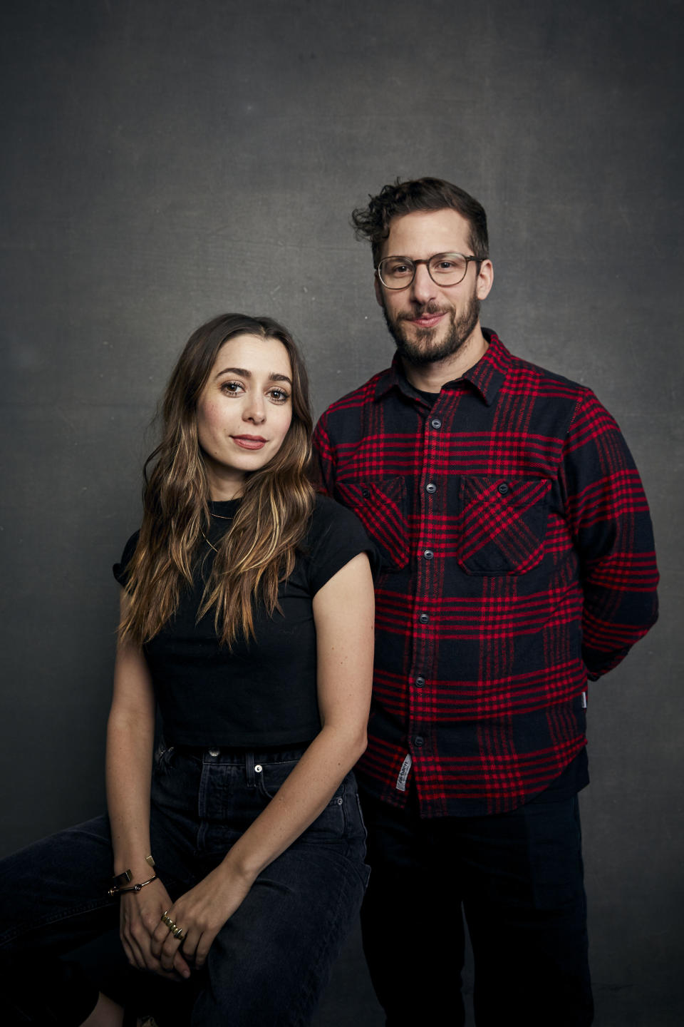 FILE - Cristin Milioti, left, and Andy Samberg pose for a portrait to promote their film "Palm Springs" during the Sundance Film Festival in Park City, Utah, on Jan. 25, 2020. The film will premiere Friday, July 10 on Hulu. (Photo by Taylor Jewell/Invision/AP, File)