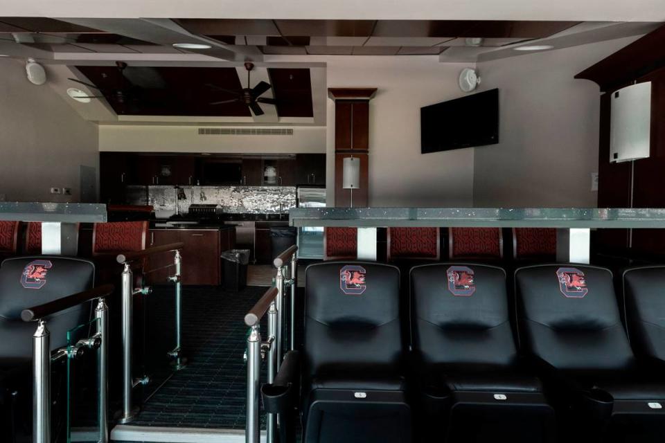 One of 18 suites at Williams-Brice Stadium. The waiting list for a suite is more than 120 people long. One has not come available since 2016.