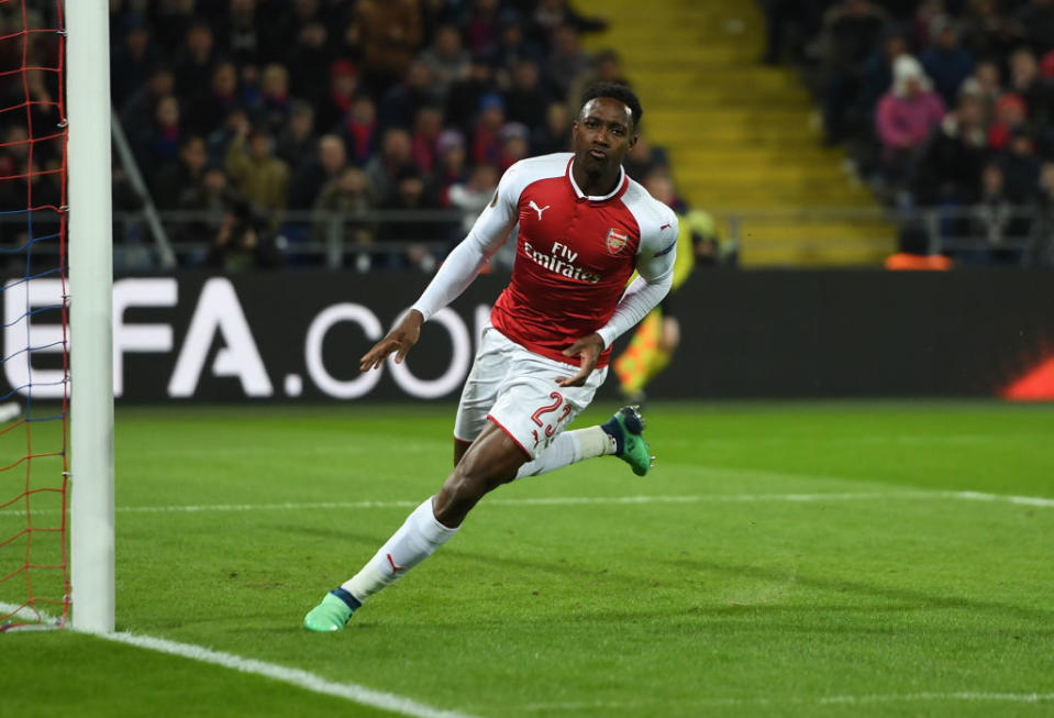 Danny Welbeck scores for Arsenal against CSKA Moscow.