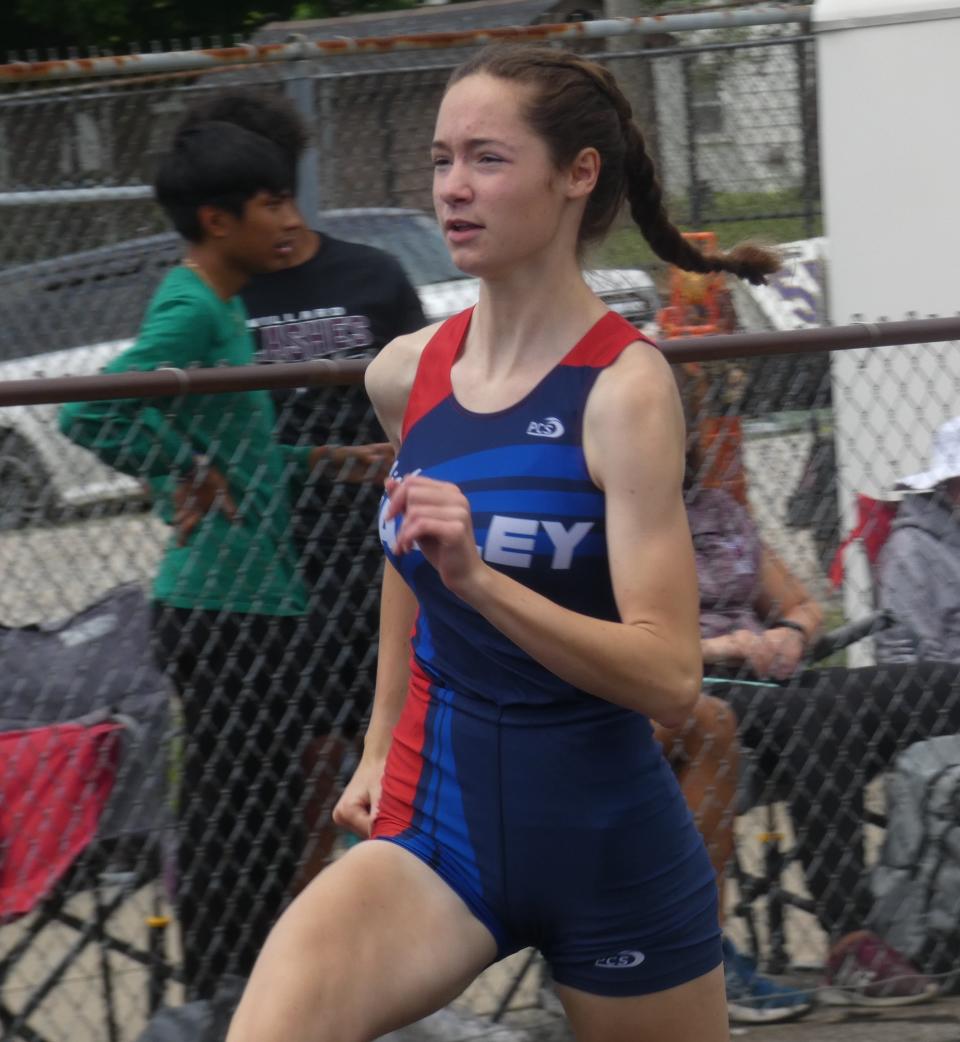 Licking Valley junior Reagan Campbell races in the 400 during the Division II regional championships at Lexington on Saturday, May 28, 2022. Campbell ran a time of 56.82 to win the event and qualify for state.