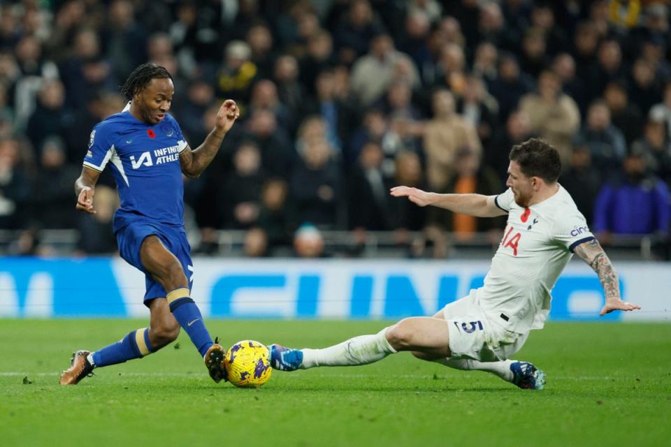 Raheem Sterling was the key to unlocking Tottenham’s defence, setting up Nicolas Jackson to score Chelsea’s second goal (AP)