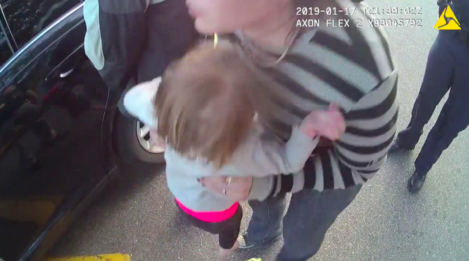 Police bodycam shows officers allow the mother to pick up the child. Source: Tallahassee Police Department