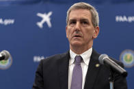 FAA Administrator Mike Whitaker speaks at a news conference at FAA headquarters in Washington, Thursday, May 30, 2024. Boeing has told federal regulators how it plans to fix the safety and quality problems that have plagued its aircraft-manufacturing work in recent years. (AP Photo/Jose Luis Magana)