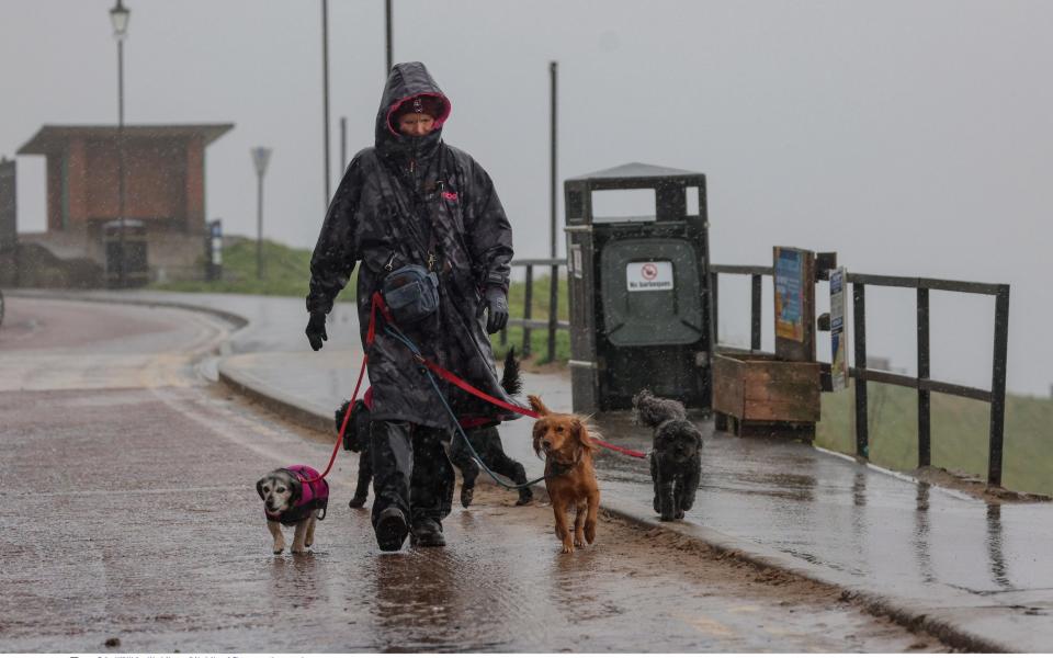 Braving the elements in Tynemouth, north Tyneside, at the start of April