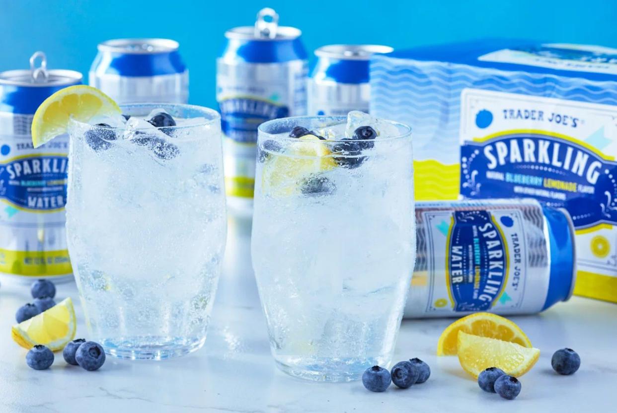 Staged product photo of Trader Joe's Blueberry Lemonade Sparkling Water