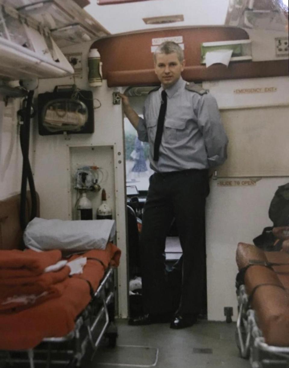 Paul in the back of an old ambulance in the late 1980s (London Ambulance Service)