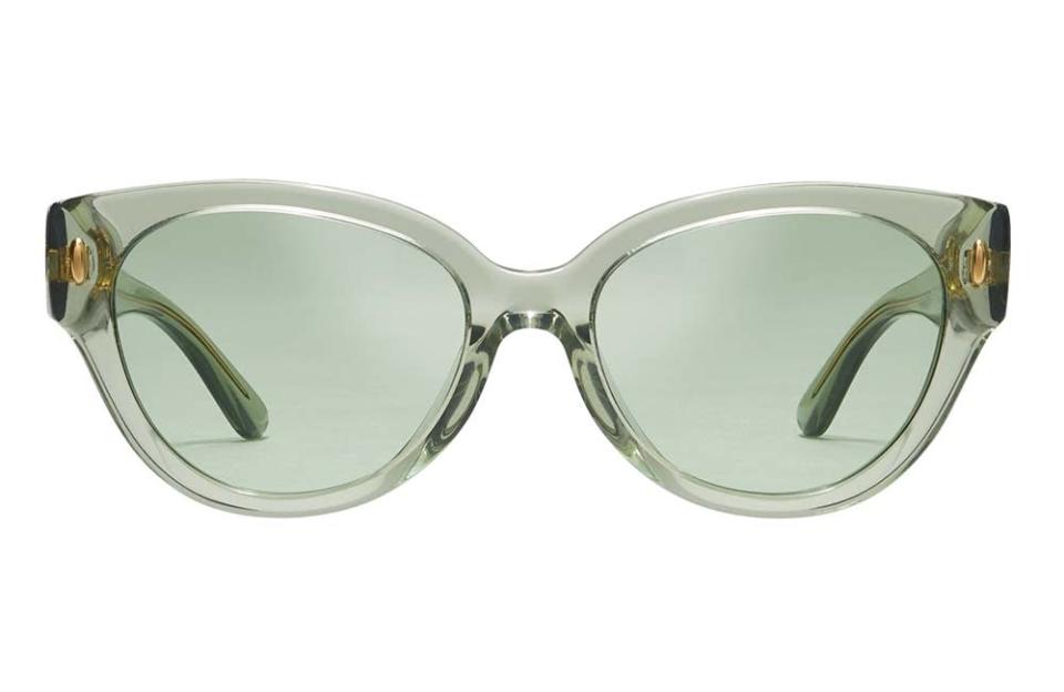 Miller sunglasses in mint, an update on the classic cat-eye; Jennifer Lopez accessorizes with the designer’s shades; $168, toryburch.com