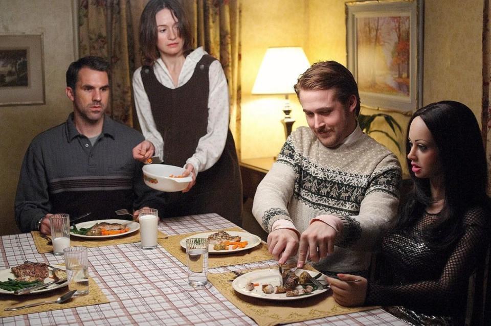 "Lars and the Real Girl" features, from left, Paul Schneider, Emily Mortimer and Ryan Gosling.