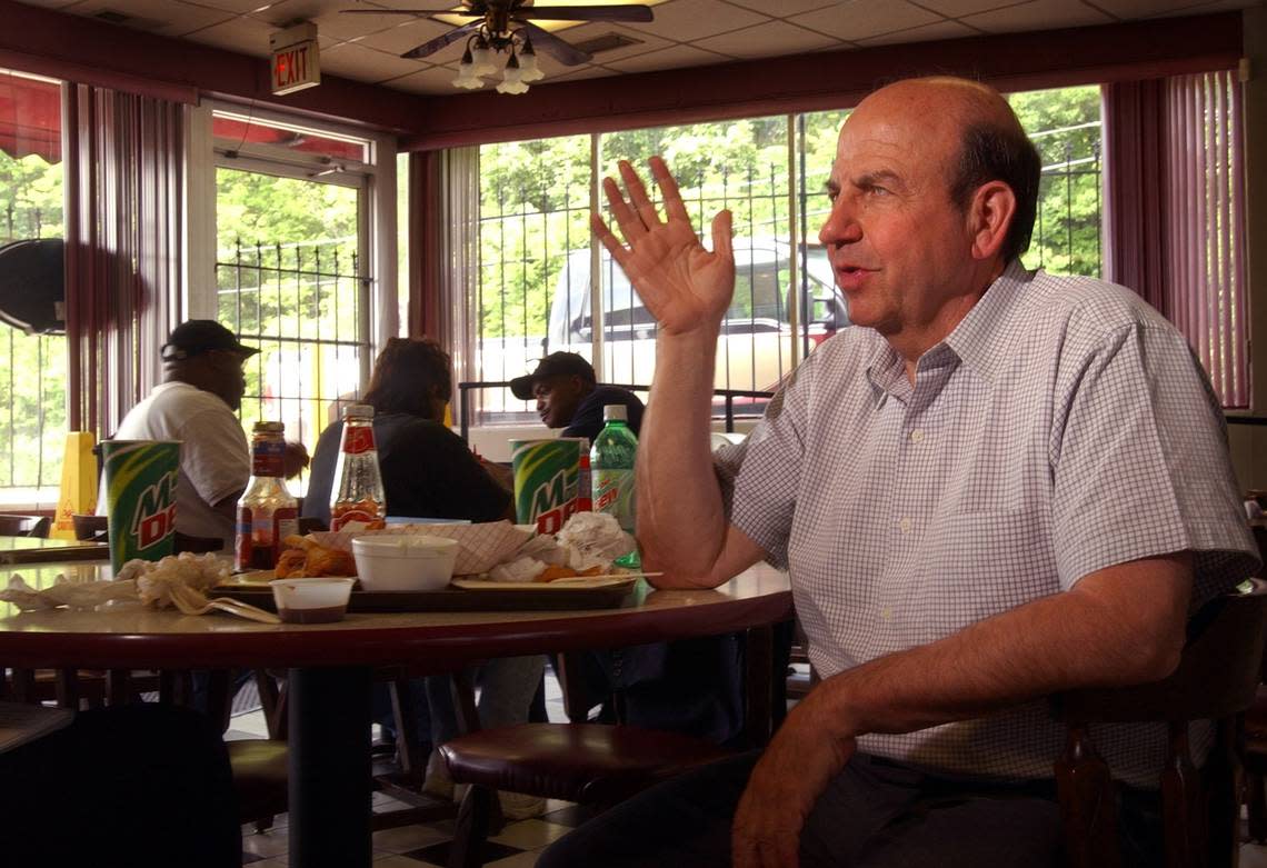 When Calvin Trillin visits Kansas City, he likes to head to LC’s Bar-B-Q, as he did here in 2003. 
