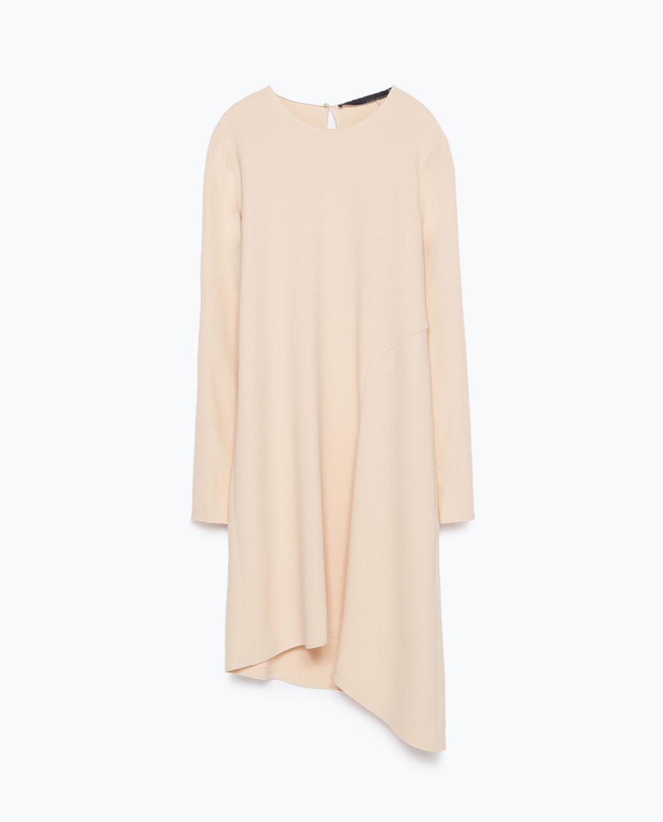 This pale pink dress, available at zara.com, drapes and is therefore flattering on not just a woman who’s given birth mere hours ago but on any body type as well.