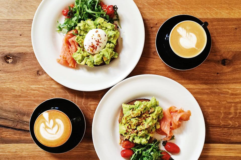 .Healthy crunch with coffee and avocado