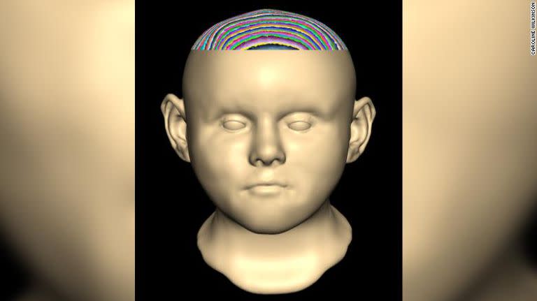 La reconstrucción digital del rostro de uno de los niños hallados.