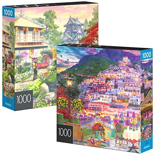 12) 2-Pack of 1000-Piece Jigsaw Puzzles, Amalfi Coast and Japanese Garden