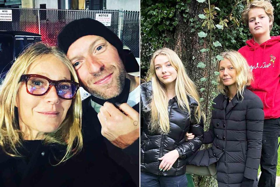 <p>Gwyneth Paltrow/Instagram</p> Chris Martin and Gwyneth Paltrow (L), Gwyneth Paltrow with Apple and Moses (R)