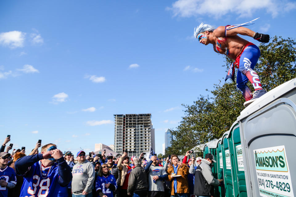 <p>Buffalo Bills fans tailgate during the AFC Wild Card game between the Buffalo Bills and the Jacksonville Jaguars on January 7, 2018 at EverBank Field in Jacksonville, Fl. (Photo by David Rosenblum/Icon Sportswire via Getty Images) </p>