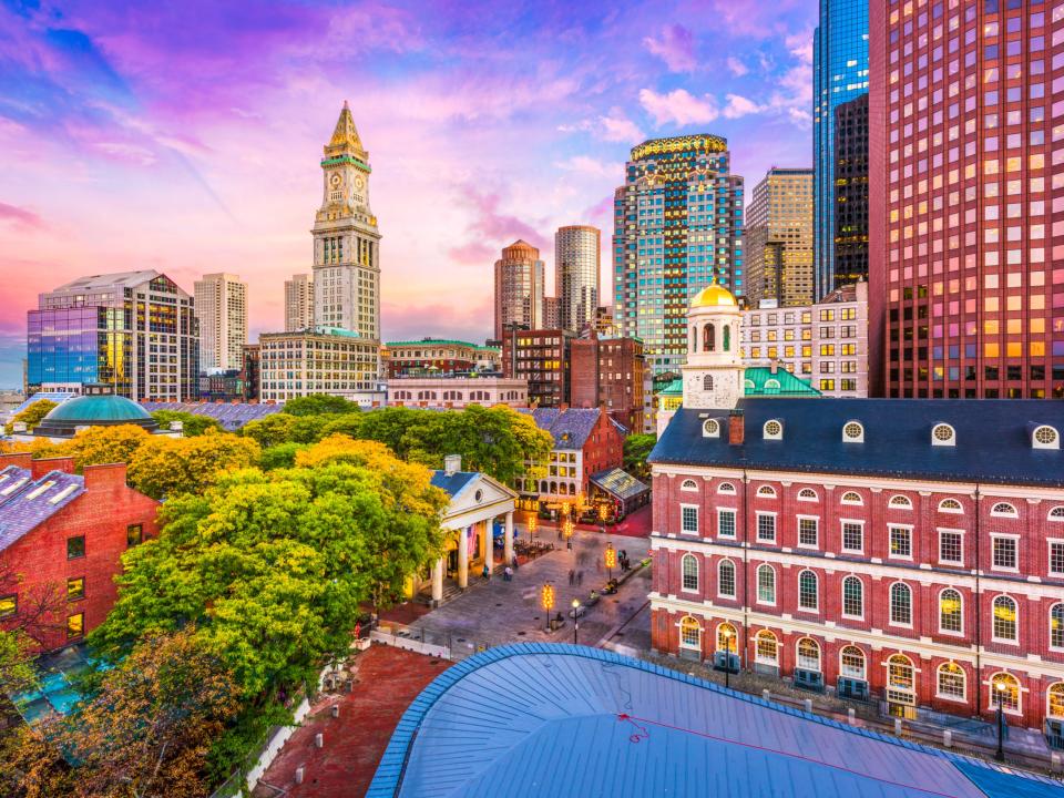 Boston, Massachusetts skyline at dusk.