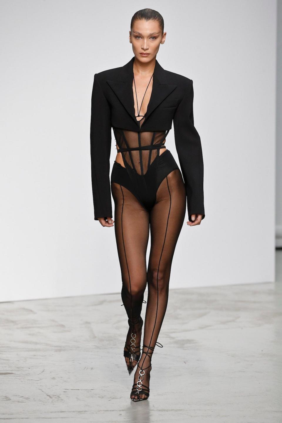 Bella Hadid walks a Mugler show in Paris, France, on September 25, 2019.