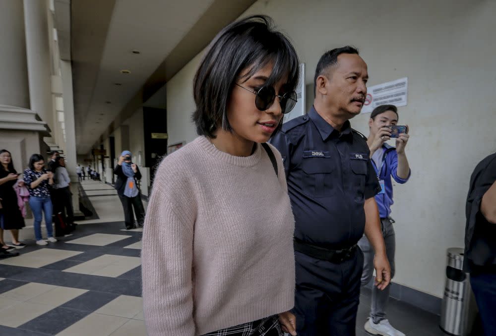 Zarith Sofia Mohd Yasin, 27, was charged in the Magistrates Court with illegally keeping a sun bear cub in her Kuala Lumpur condominium on June 12, 2019. — Picture by Firdaus Latif