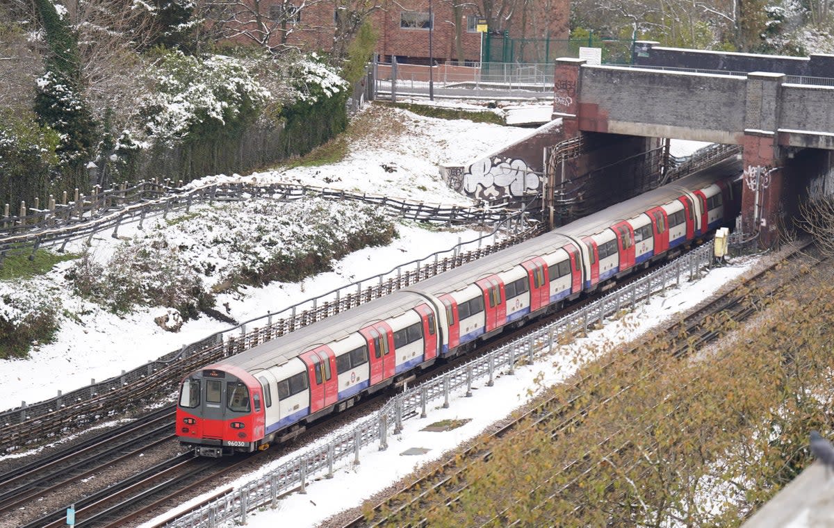 A Jubilee Line train passes through north west London, on its way to the so-called ‘Kingsbury Curve’ between Wembley Park and Kingsbury (PA)