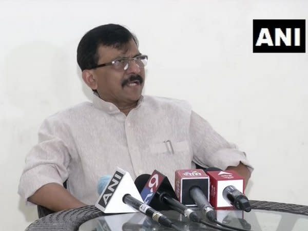 Shiv Sena leader Sanjay Raut speaking to reporters. 