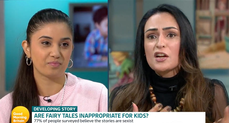 Bushra Shaikh (R) and Shay Kaur Grewal (L) discuss in debate over fairy tales. (Good Morning Britain/@GMB)