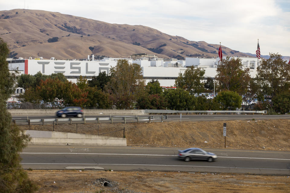 The Tesla factory in Fremont, Calif. (John Brecher / For NBC News)