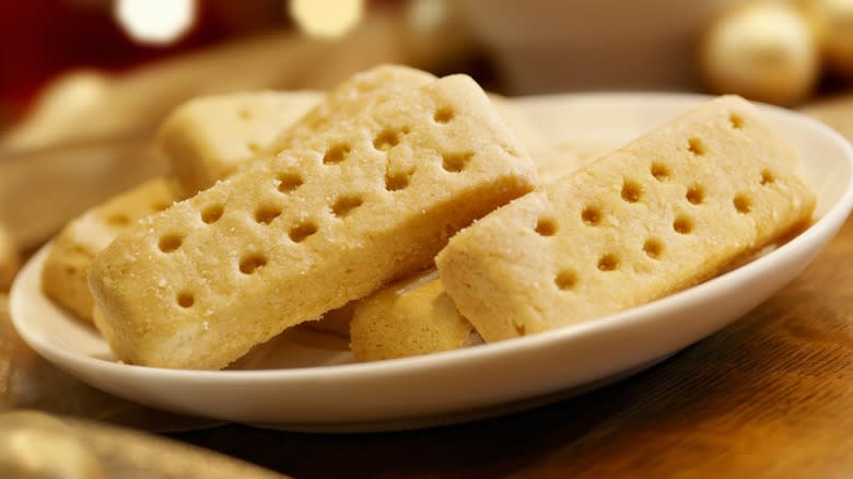 A plate of shortbread cookies