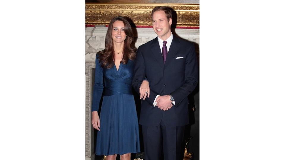  Prince William and Kate Middleton pose for engagement photographs in the State Apartments of St James Palace on November 16, 2010 in London, England. 