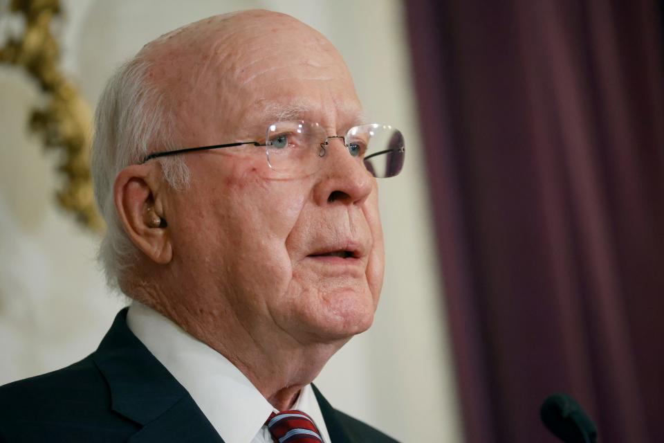 Sen. Patrick Leahy, D-Vt., speaks during a news conference at the Vermont State House to announce he will not seek reelection, Monday, Nov. 15, 2021, in Montpelier.