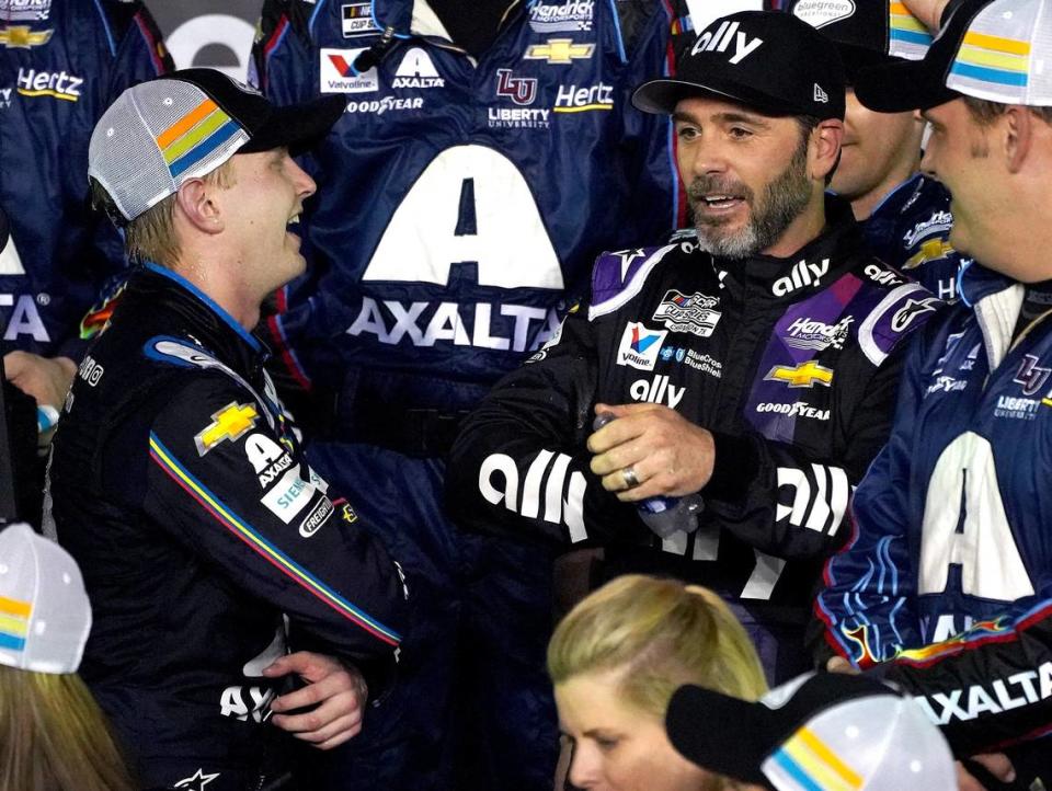 Jimmie Johnson (at right in this file photo from the 2020 Daytona 500), retired NASCAR driver and NTT IndyCar Series racer is one of many celebrity investors in Petfolk. The Charlotte-based veterinarian practice offers hospitals, mobile units and telehealth services for dogs and cats