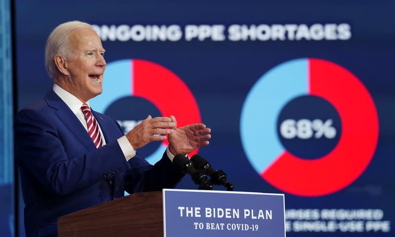 El candidato presidencial demócrata, Joe Biden, habla sobre COVID-19 en Wilmington, Delaware, EEUU