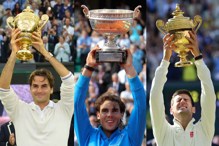 Roger Federer, Rafael Nadal y Novak Djokovic, los tres máximos ganadores de Grand Slam de la historia