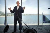 U.S. Vice President Mike Pence speaks during an informal press conference at APEC Haus in Port Moresby, Papua New Guinea, Sunday, Nov. 18, 2018. (AP Photo/Mark Schiefelbein)