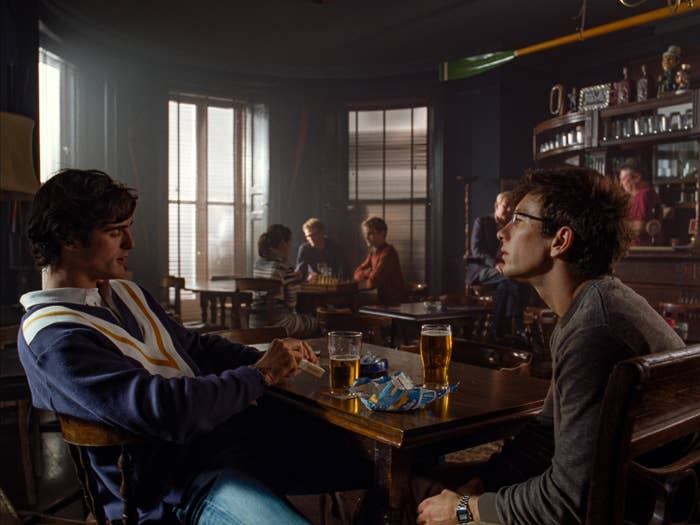 Jacob and Barry at a table in a pub in Saltburn