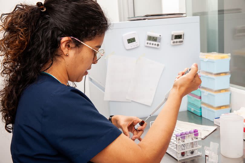 Scientist preparing samples for flow cytometric analysis using a monoclonal antibody.