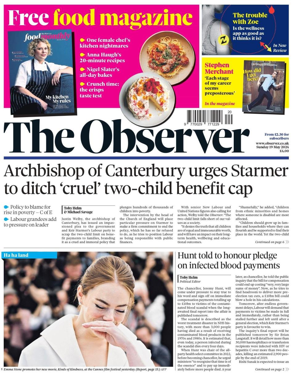 The Observer: Archbishop of Canterbury urges Starmer to ditch ‘cruel’ two-child benefit cap