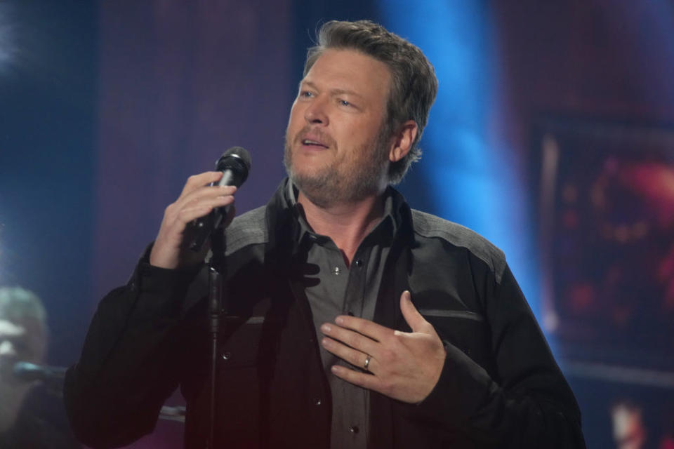 closeup of blake singing