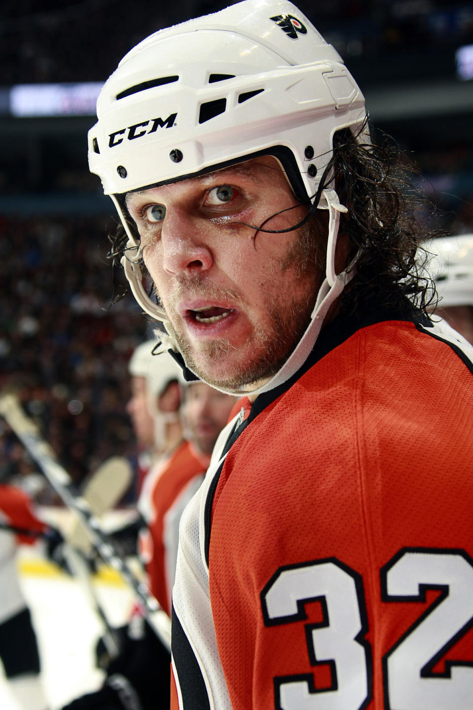Cote during his playing days with the Flyers, in December 2008. - Credit: Jeff Vinnick/Getty Images
