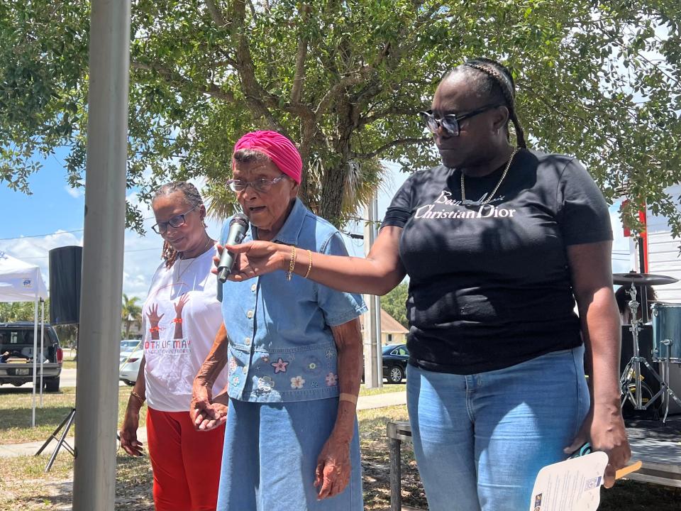 Lenora Williams, a 103-year-old Gifford resident, speaks as a guest of honor at the Gifford Community Cultural and Resource Center's second annual Emancipation Day celebration. Her great-grandmother walked 26 miles with other enslaved Floridians from from Monticello to Tallahassee to celebrate the news of their freedom on May 20, 1865.